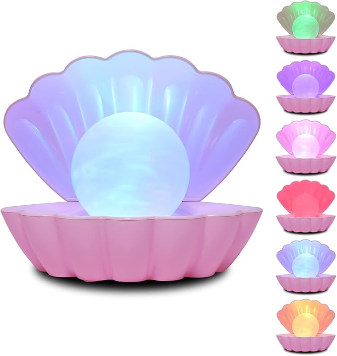 Shell Pearl Beach Themed Night Light, RGB 8 Colors Changing Mood Shell Pearl Lamps, Bedside LED Clamshell Portable Night Lights for Bar (Pink) - Bloomnest