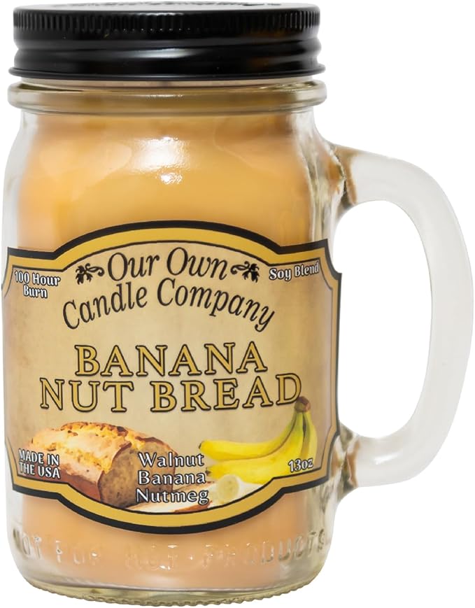 Our Own Candle Company, Banana Nut Bread Scented Mason Jar Candle, 100 Hour Burn Time - 13 Ounces - Bloomnest