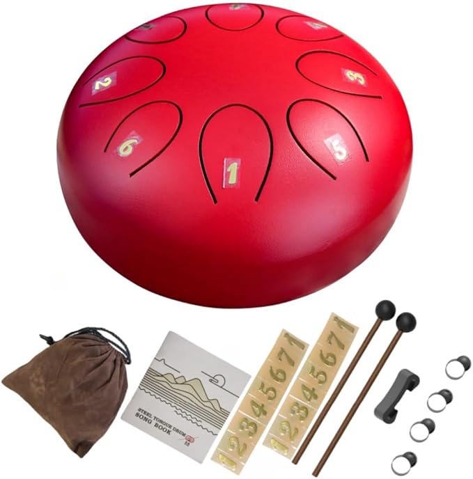 REGIS Steel Tongue Drum 6 inch 8 Notes Musical Percussion Instrument, rain Drum for Outside - Musician Gift for Family and Friends(red)
