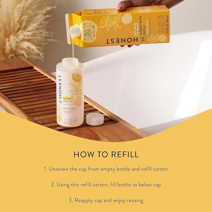 The Honest Company Foaming Bubble Bath Refill Carton Gentle for Baby Naturally Derived Tear-Free Hypoallergenic Citrus Vanilla Refresh 32 fl oz - Bloomnest