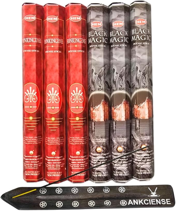 Sandalwood & Vanilla Incense from Hem Bundled with ANKCIENSE Incense Holder Bundle, Variety Pack of 120 Sticks (Frankincense & B Magic) ANKCIENSE