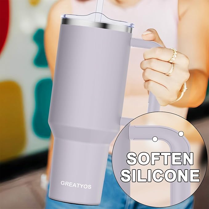 40 oz Tumbler with Handle and Straw Lid Insulated Tumblers Cups with Lids Straws Double Wall Vacuum Leak Proof Stainless Steel 40oz Tumbler Travel Mug Gifts for Men Women Him Her (Orchid) - Bloomnest
