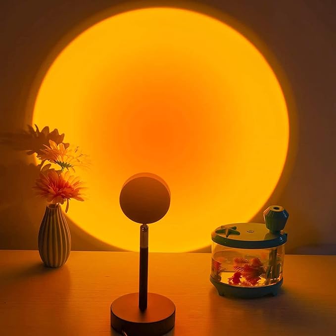 Balkwan Sunset Lamp Projection Rotation Rainbow Lamp Led Romantic Visual Led Light Network Red Light with USB Modern Floor Stand Night Light Living Room Bedroom Decor (Sunset Red) - Bloomnest