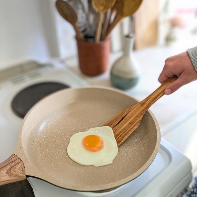 OLIVE WOOD SPATULA - Built-in Herb Stripper, Wooden Frying Spatula, Artisan Utensil, Fair-Trade, Handcrafted Cooking Utensils -LESVOS WOODCRAFT - Bloomnest