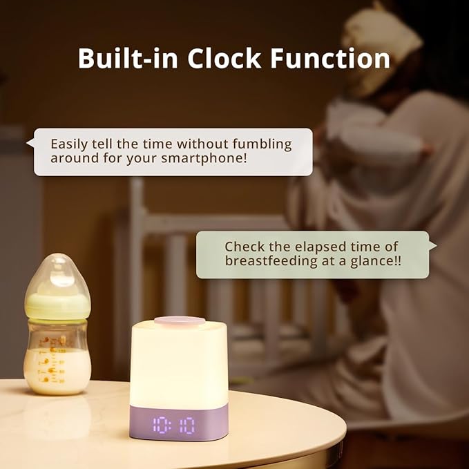 Lyridz LED Nursery Night Light with Clock, Portable Breastfeeding Table Lamp for Baby with Remote Control, 4000mAh Rechargeable Battery, Dimmable, 3 Color Temperature - Bloomnest