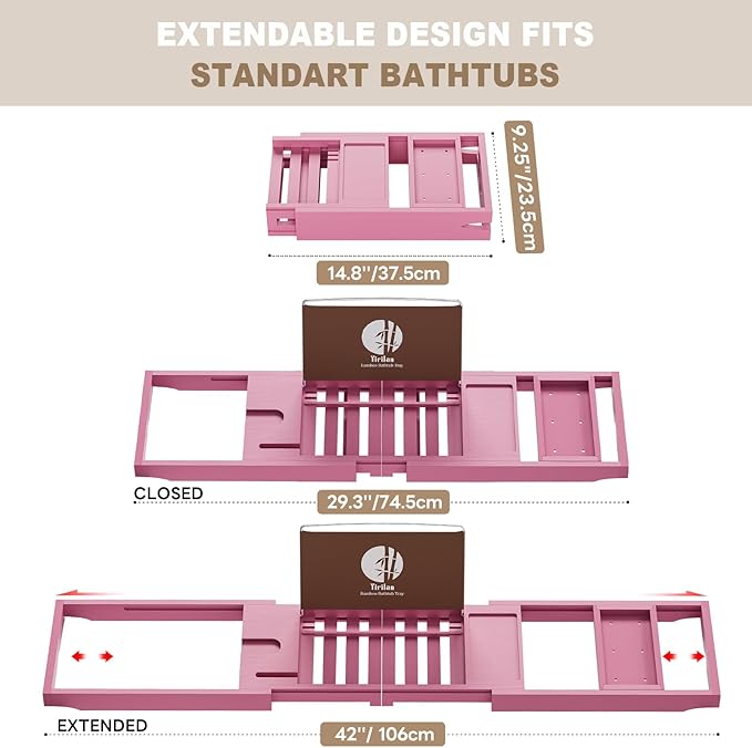 Yirilan Foldable Bathtub Caddy, Expandable Bath Caddy Tray, Unique House Warming Gifts, New Home, Anniversary and Wedding Gifts for Couple, Pink - Bloomnest