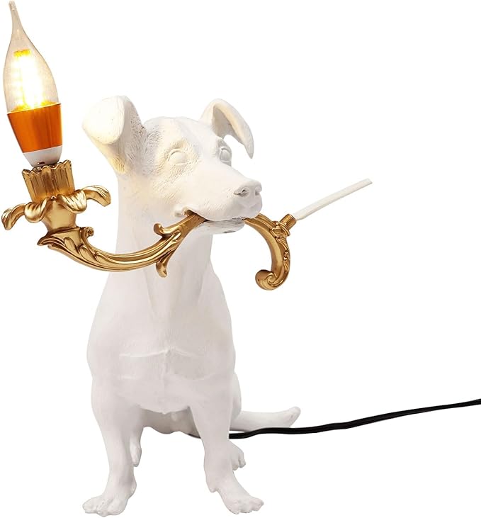 Modern Resin Carved Dog Table Lamp Cute Bedside Lamp Sitting Dog Floor Lamp Animal Table lamp Creative Desk Lamp for Home Decor,Living Room, Bedroom 16.53inch Tall - Bloomnest