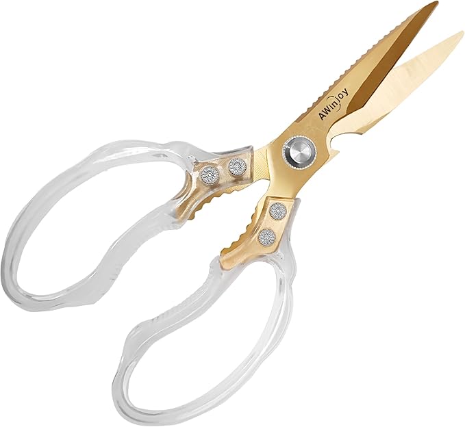 AWinjoy Heavy Duty Sharp Kitchen Scissors, Dishwasher Safe, Cooking Shears for Meat, Chicken, Fish, Poultry, Herb, Bread (Blade Gold) - Bloomnest