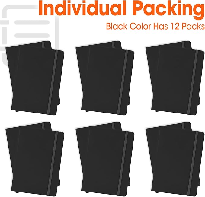 12 Pack Lined Journal Notebook for Work, 200 Pages, Medium 5.5 in x 8.3 in, A5 College Ruled, Hardcover Journaling Notebooks for Writing, Note Taking, Fit for Business Work School Home (Black) - Bloomnest