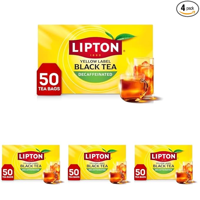 Lipton Decaf Black Tea Bags, Hot or Iced Caffeine Free Tea, 50 Tea Bags (Pack of 4) - Bloomnest