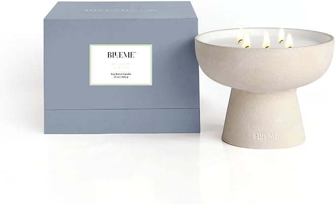 BLUEME Renew - Ivy & Rose, Luxury Candle w/Essential Oils, 5 Wick, Hand-Poured Soy, Cotton Wick, Ceramic - Bloomnest