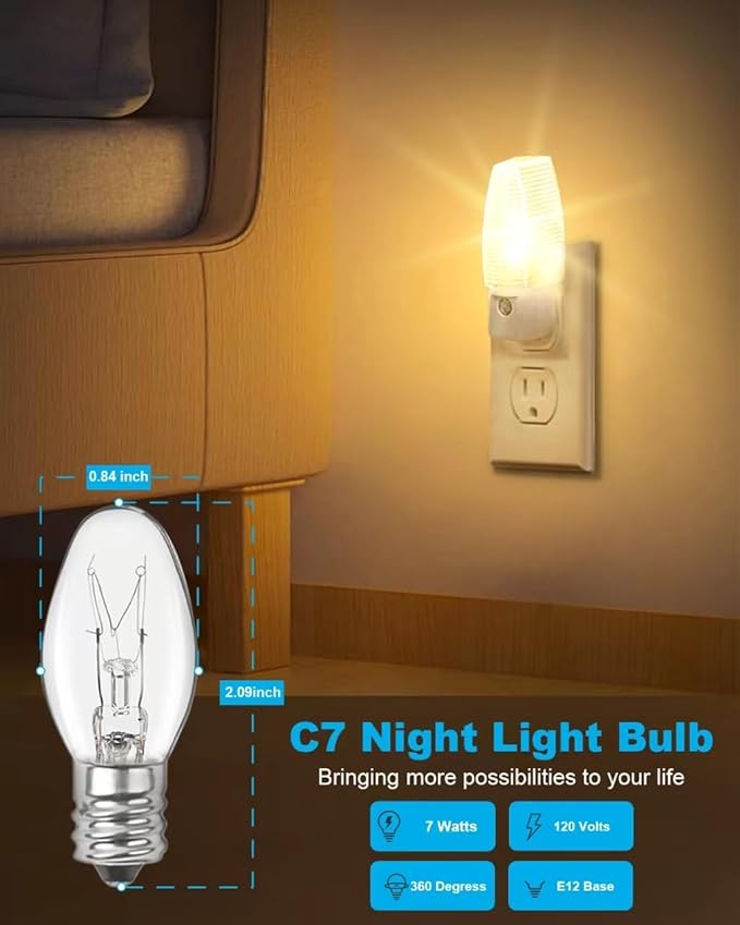 Night Light Bulb Warm White Replacement Bulbs - E12 Light Bulbs - 7Watt Incandescent Bulbs - 15 Packs, Warm White Glow - Dimmable (Night Light Bulbs 7 Watt) - Bloomnest