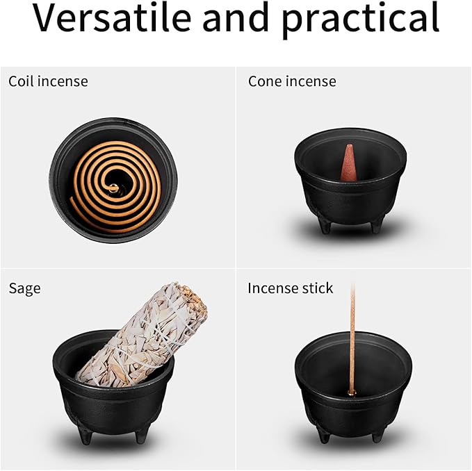 Cast Iron Incense Burner - 4 in 1 Incense Holder Burner Set, Three-Legged Incense Ash Catcher with Lid for Rituals, Decoration, Etc（Large） - Bloomnest