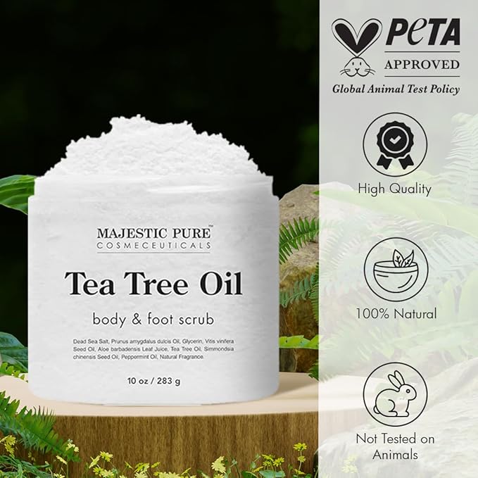 MAJESTIC PURE Tea Tree Foot & Body Scrub with Tea Tree Oil, Exfoliating Salt Scrub to Exfoliate & Moisturize Skin, Deep Cleansing - 10 oz - Bloomnest