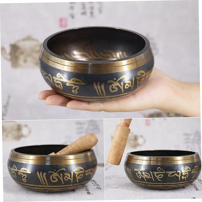 Beaupretty 1Set Tibetan Singing Bowl with Mallet Meditation Sound Bowl for Relaxation Yoga Mindfulness Durable Design for Home Travel - Bloomnest