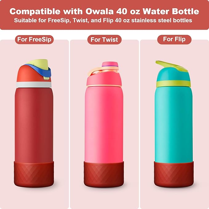 2PCS Silicone Water Bottle Boot for Owala 24oz 32oz 40oz, Anti-Slip Protective Sleeve Bottom Bumper Protector for FreeSip, Twist, and Flip Stainless Steel Water Bottles Alwenid