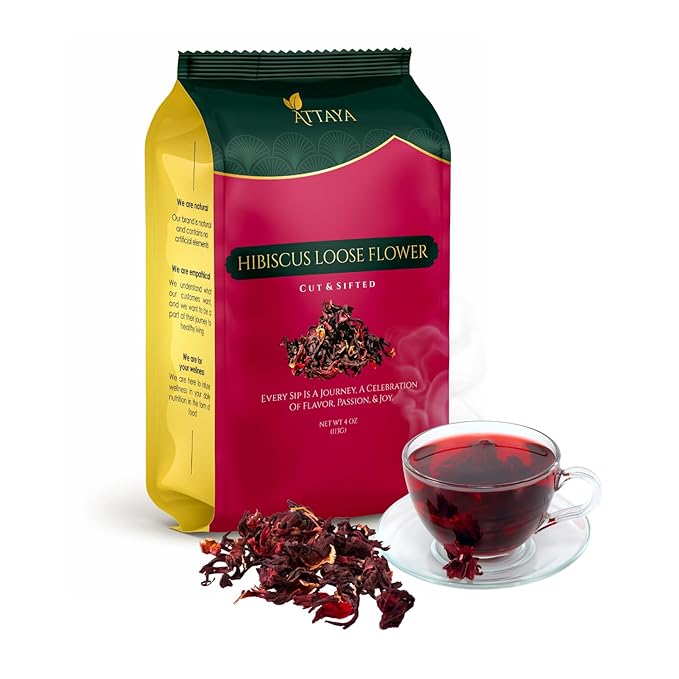 Attaya Natural Hibiscus Loose Flowers, Cut & Sifted 4oz | 100% Pure, Dried, Caffeine-Free | Antioxidant-Rich for Wellness & Relaxation. - Bloomnest