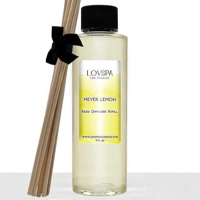 LOVSPA Meyer Lemon Diffuser Oil - Luxury Essential Oils for Diffuser Refill & Air Freshener Room Spray - Long-Lasting & Natural Home Fragrance, Scented Oil for Diffusers, USA Made, 4oz - Bloomnest