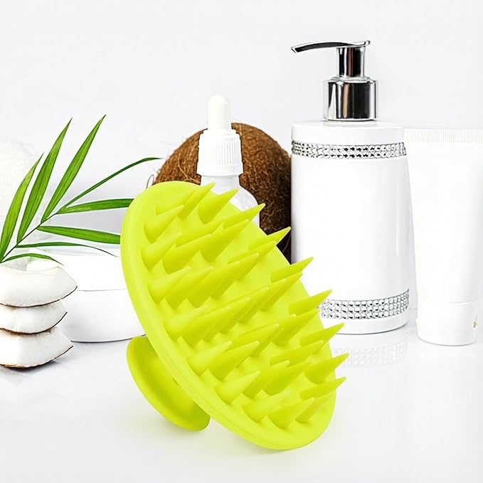 Silicone Scalp Massager Shampoo Brush, Scalp Brush for Hair Growth & Dandruff Removal, Hair Scrubber Scalp Stimulator Exfoliator Brush with Soft Bristles for Wet Dry Scalp Care (Fluorescent Green) Meartchy