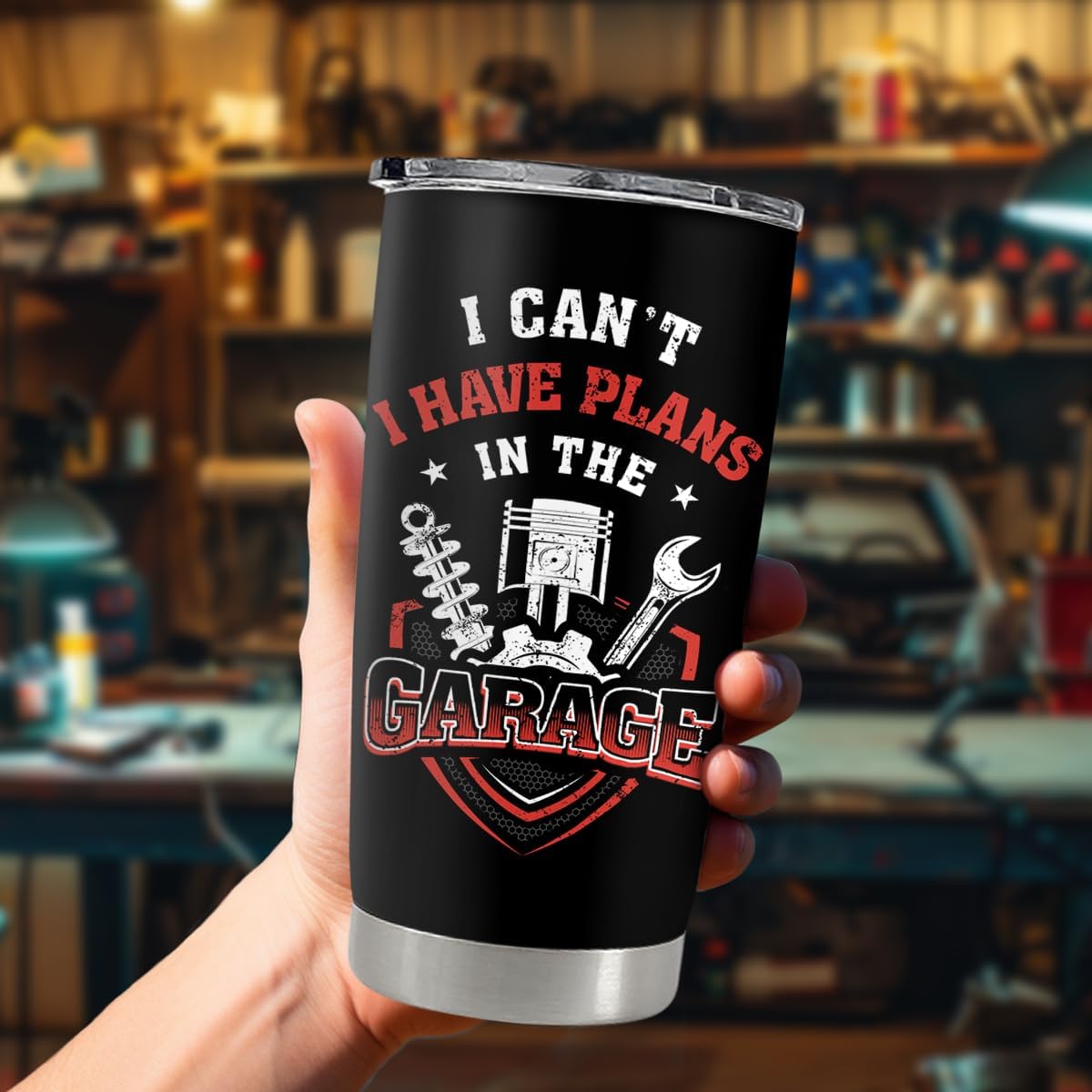 SANDJEST I Can’t I Have Plans In The Garage Tumbler for Mechanic 20oz 30oz Stainless Steel Insulated Coffee Cup Travel Mug Gifts for Dad Husband Boyfriend Father's Day Birthday Christmas