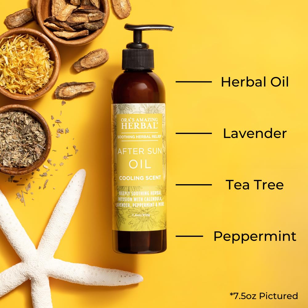 Ora's Amazing Herbal Travel Size After Sun and Shave Oil for Women & Men, Sunburn Relief, Botanical Moisturizer with Nourishing Herbs and Essential oils, Razor Burn, 2 oz with Pump