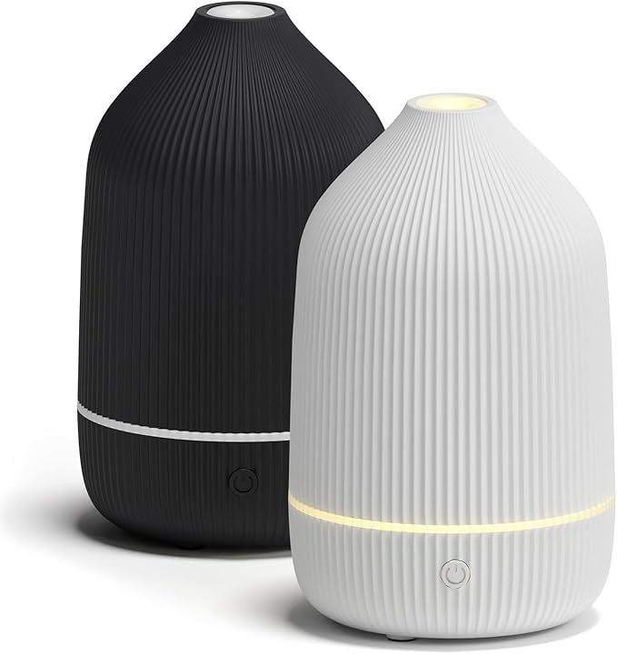 Essential Oil Diffuser, 2Pack, 100ml Aromatherapy Diffuser, Mini Ultrasonic Diffuser for Essential Oil, Home, Office, Cool Mist Humidifier with 7 Led Light, Auto Shut-Off, White & Black - Bloomnest