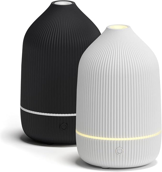 Essential Oil Diffuser, 2Pack, 100ml Aromatherapy Diffuser, Mini Ultrasonic Diffuser for Essential Oil, Home, Office, Cool Mist Humidifier with 7 Led Light, Auto Shut-Off, White & Black - Bloomnest