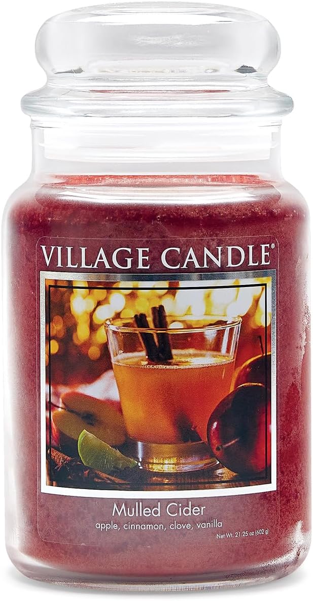 Village Candle Mulled Cider Large Glass Apothecary Jar Scented Candle, 21.25 oz, Red - Bloomnest
