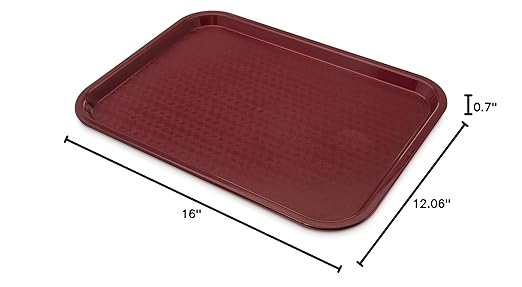 Carlisle FoodService Products CT121661 Cafe Standard Plastic Cafeteria/Fast Food Tray, NSF Certified, BPA Free, 16" Length x 12" Width, Burgundy (Pack of 24) - Bloomnest