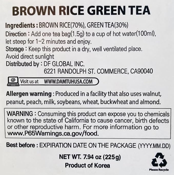 Damtuh Korean Brown Rice Green Tea – Roasted Genmaicha Blend, Nutty & Refreshing Flavor, 150 Tea Bags (1.5g each) - Bloomnest