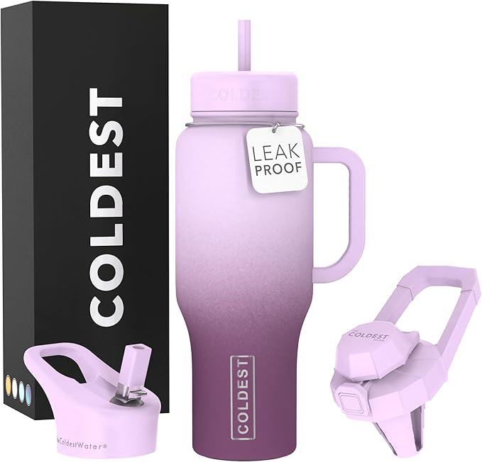 Coldest Tumbler with Handle and Straw - 100% Leak Proof Insulated Tumbler with Lid and Straw (3 Lids) - Stainless Steel Tumblers for Women & Men - Cup Holder Friendly Base, 36 oz (Tasty Lolipop) - Bloomnest