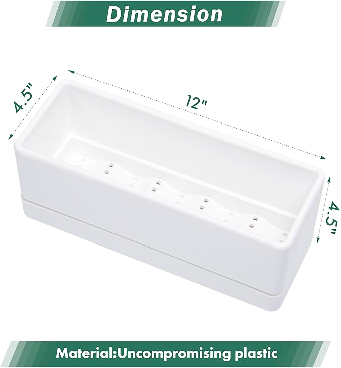 D'vine Dev 12 Inch Window Box Planter, Rectangle Plastic Herb Planter with Drainage Holes and Saucer, Indoor Succulent Cactus Vegetable Pot for Windowsill, Garden Balcony, White, Set of 2, 76-X-A-2 - Bloomnest