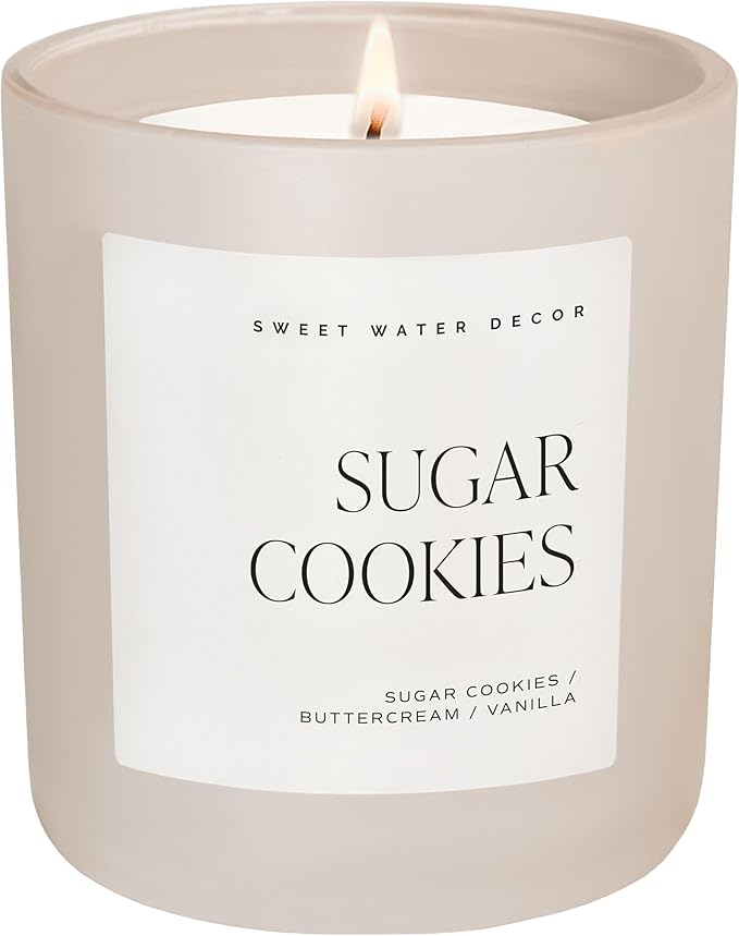 Sweet Water Decor Sugar Cookie Candle - Vanilla, Buttercream Frosting, Sugar Cookies Scented Christmas Candle for Home - 15oz Tan Matte Jar, 70+ Hour Burn Time - Bloomnest
