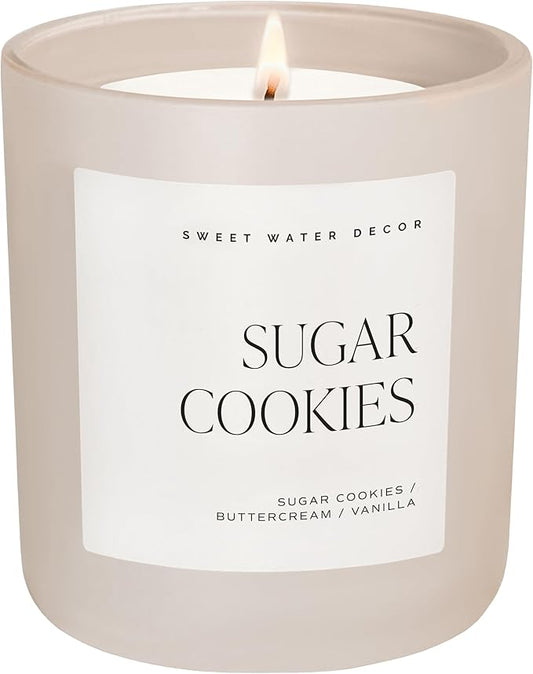 Sweet Water Decor Sugar Cookie Candle - Vanilla, Buttercream Frosting, Sugar Cookies Scented Christmas Candle for Home - 15oz Tan Matte Jar, 70+ Hour Burn Time - Bloomnest