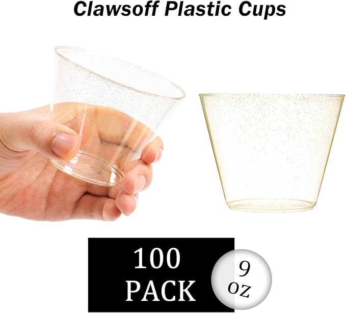 100 Count 9 oz Gold Plastic Cups, Disposable Cocktail Cups for Wedding & Party, Bulk Gold Plastic Tumblers, Fancy Disposable Party Cups for Cold Drinks - Bloomnest