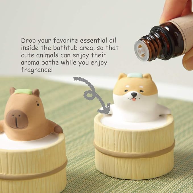 Aroma Ceramic Stone Diffuser [Japan Import] Aromatherapy Essential Oil Diffuser, Non Electric, Passive, Unique, Cute, Animal, Design for Women, Men, and Gifts (Bathing Capybara) - Bloomnest