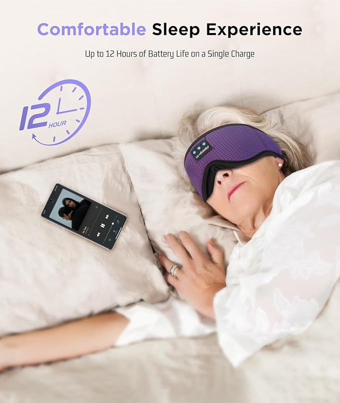 LC-dolida Sleep Headphones, Sleep Mask Bluetooth Wireless Music Eye Mask, Sleeping Headphones for Side Sleepers Sleep Mask with Bluetooth Headphones Ultra-Thin Stereo Speakers Perfect for Sleeping - Bloomnest