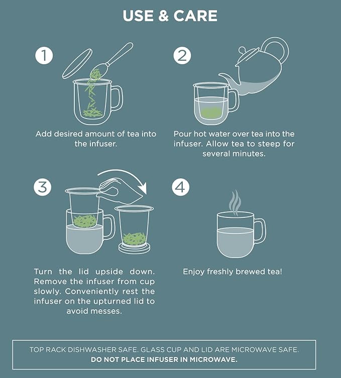 Teabloom Tea-For-One Steeping Mug – Insulated Double Wall Glass Mug (12 oz), Stainless Steel Infuser, Porcelain Lid/Coaster – Great For Brewing Loose Leaf Tea - Bloomnest