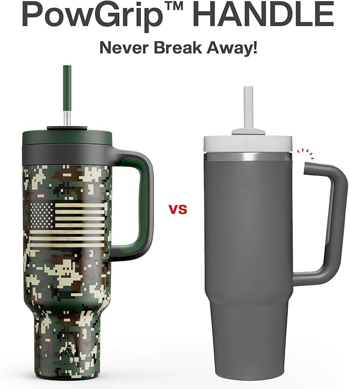 50 oz Camo Tumbler with Handle, 2-in-1 Straw and Sip Lid, Leakproof, Dishwasher Safe, Insulated Stainless Steel Travel Coffee Mug, Keeps Cold for 34 Hours, Fits in Car Cupholder (Woodland Flag) - Bloomnest
