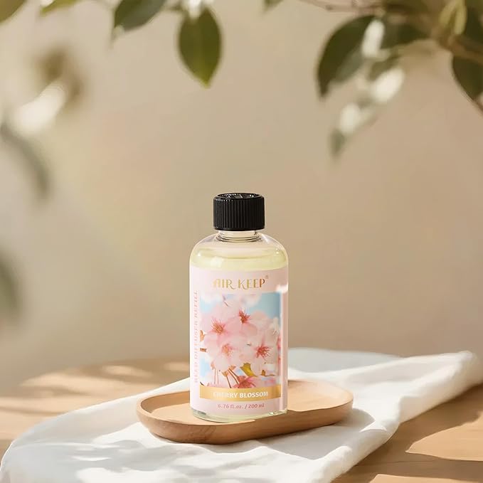 Airkeep Reed Diffuser Oil Refill with Diffuser Sticks, 6.76 Fl Oz(200ml) Cherry Blossom Scented Oils, Aroma Therapy, Home Fragrance & Air Freshener, Office Décor, Decoration - Bloomnest