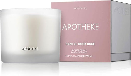 Apotheke 3-Wick Scented Candles for Home, Santal Rock Rose - 26 oz Soy Wax Jar Candle Gift for Women - Long-Lasting Fragrance with Perfume-Grade Essential Oils - Sandalwood, Rose, Musk & Leather - Bloomnest