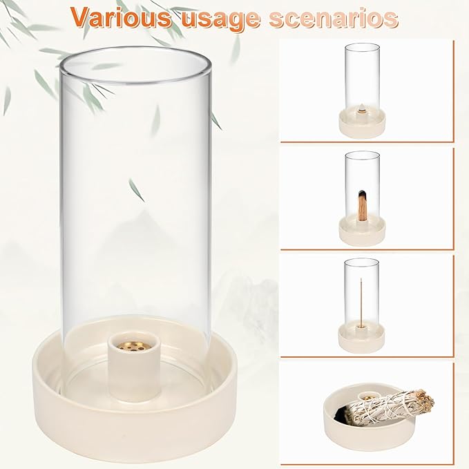 Multi-Functional Incense Burner Holder - Perfect for Incense Sticks, Palo Santo, Sage, and More! Fashionable and Simple Design with a Removable Glass Cover for Anti-Flying Ash.