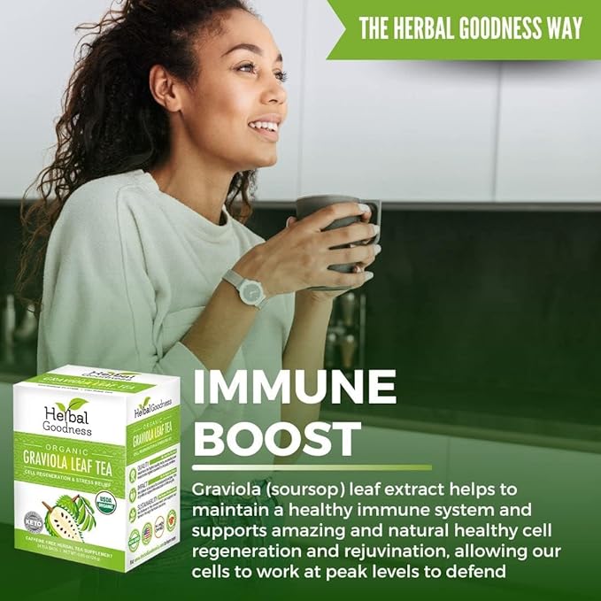 Graviola Leaf Soursop Tea - Organic Soursop Leaves | Hoja de Guanabana Leaves | Cell Support & Regeneration, Calm Relaxation - Caffeine Free - 24 Tea Bags - Herbal Goodness - Bloomnest