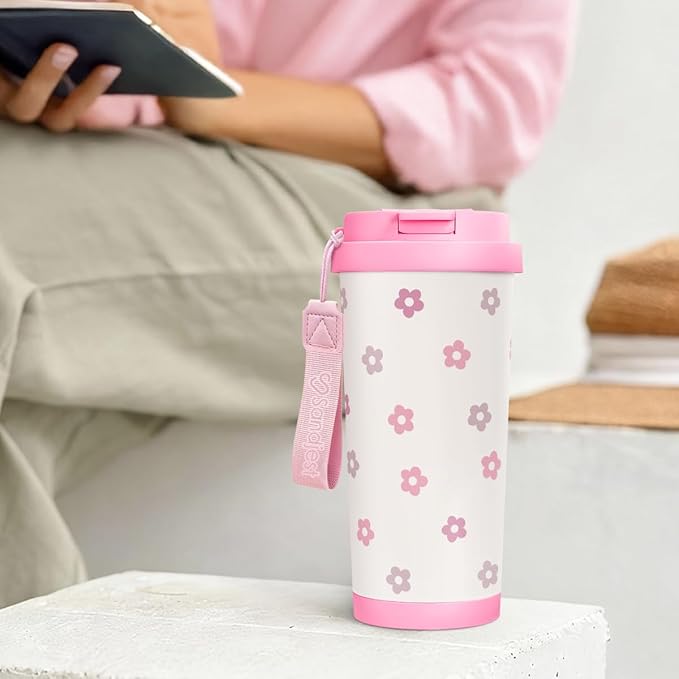 Floral Tumbler - Stainless Steel 2-in-1 Lid Coffee Tumbler 18 oz, Insulated Travel Mug Gift for Women Girls Teen, Birthday Christmas - Bloomnest