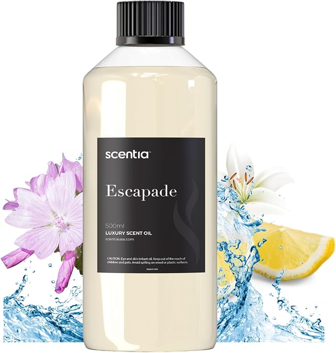 Scentia Hotel Diffuser Oil Inspired by 5-Star Hotel Scent - 500 ml 16.9 fl oz - Fragrance Oil Blend Botanical Jasmine & Marine Notes for Aromatherapy Diffusers - Escapade, Mothers Day Gift - Bloomnest