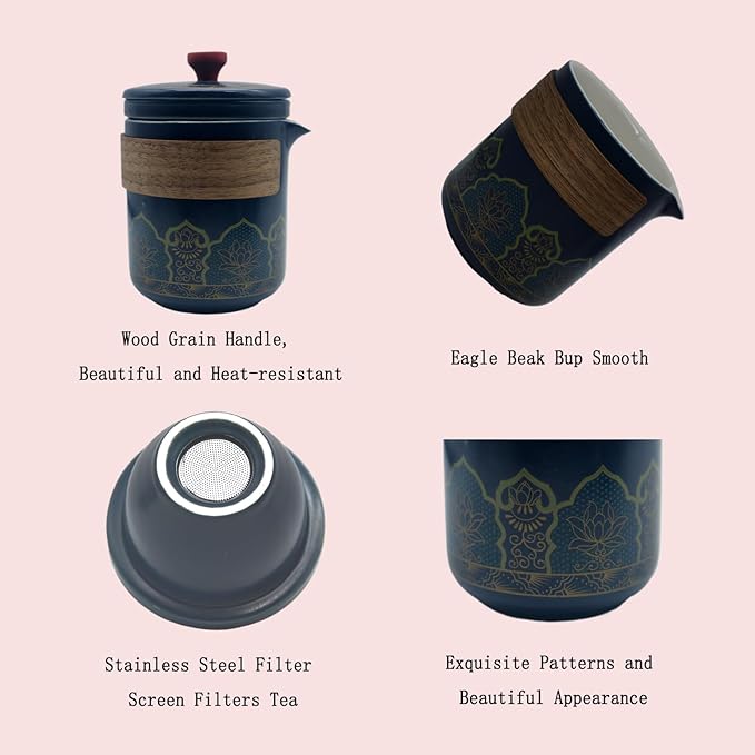 6-Piece Gift Box Pique Tea Set With Filter Portable Chinese Tea Set Traditional Gongfu Tea Set Travel Tea Set Cup Tea Ceramic Tea Pot Suitable for Home Outdoor Office Friends Holiday Birthday Gift