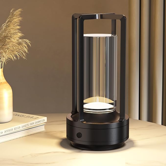 Cordless Portable Table Lamp Rechargeable for Indoor/Outdoor, 3000mAh Small Battery Powered Operated Lights, 3 Color Modes Dimmable Waterproof, LED Desk Lamp for Restaurant/Bedroom/Camping (Black) - Bloomnest