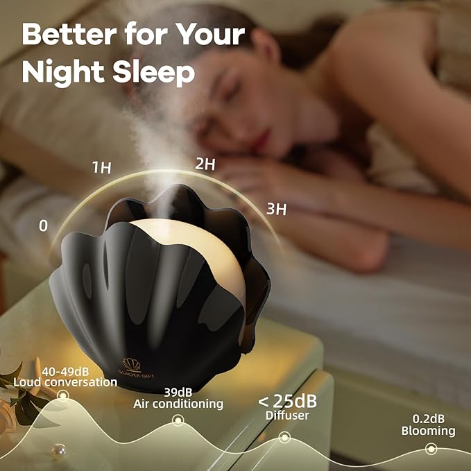 Essential Oil Diffuser 260ML, Shell Aroma Diffuser with Remote Control Humidifier with 7 Colors LED Night Light for Bedroom Home Relaxation (Black) - Bloomnest