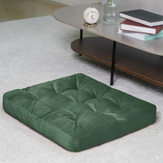 Velvet Floor Pillow,Square Large Pillows Seating for Adults, Green Tufted Cushions for Meditation, Yoga Tatami Living Room Chair Booster Machine-Washable & Dryer-Safe, Green, 22x22 Inch - Bloomnest