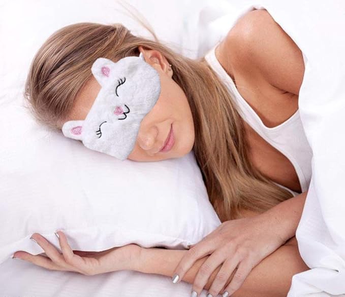 4 Pack Cute Animal Sleep Mask for Girls Soft Plush Blindfold Cute Cat Dog Fox Rabbit Eye Cover Eyeshade Sleeping Masks for Kids Teens Girls Women Men - Bloomnest